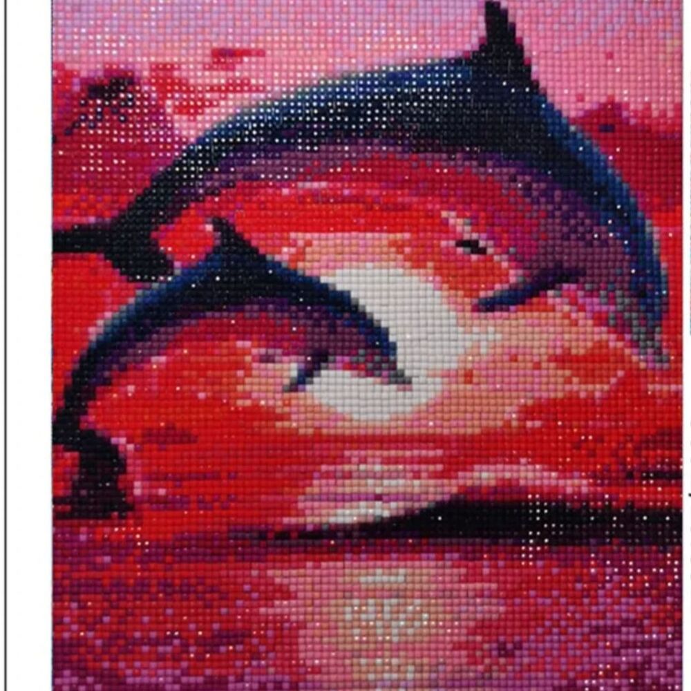 5D DIY Diamond Painting Two Dolphins In A Sunset Setting GY0728